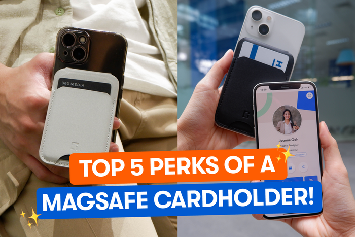 Two magsafe cardholders attached to two iPhone