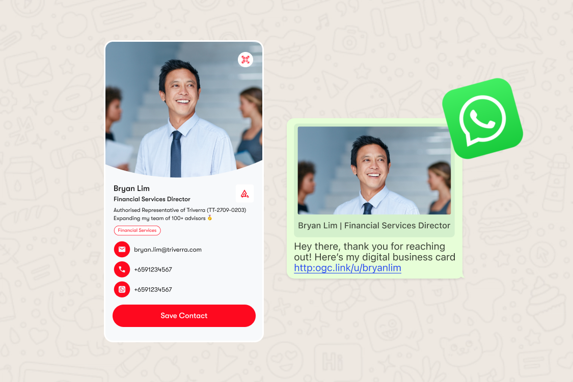 A lady sharing her digital business card via a profile link on her phone
