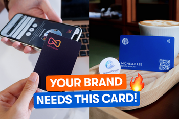 A display of digital business cards at a cafe