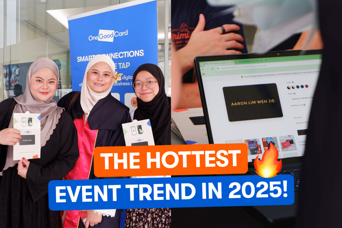 Guests customising their One Good Card at event in Singapore