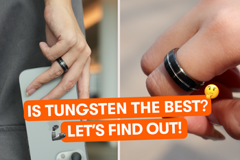 A lady wearing a One Good Ring while holding on to her smartphone