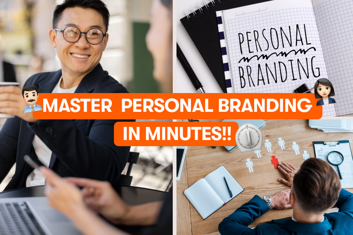 People drinking coffee with a laptop at a cafe, top view of man with paper human shapes and Personal Branding