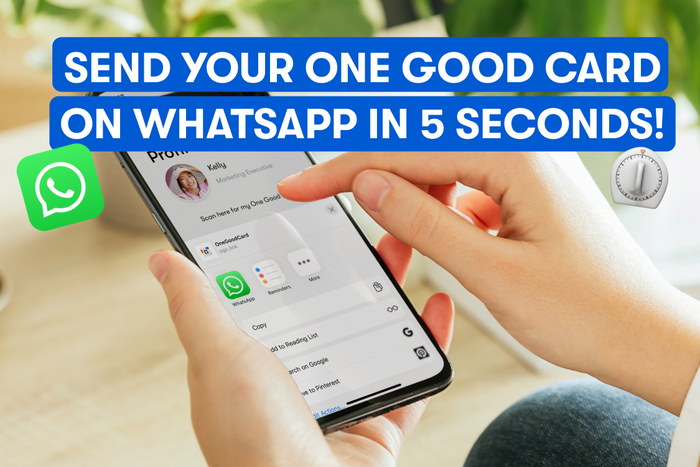 A lady sharing her digital business card via a profile link on her phone