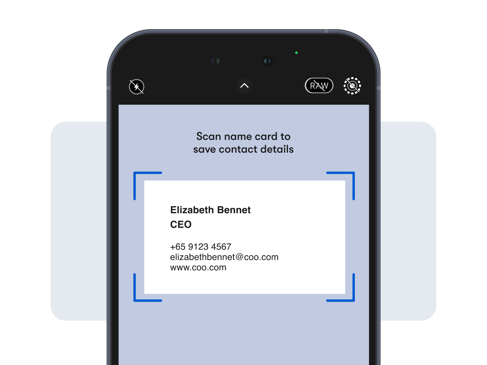 Phone scanning a paper business card to save the contact details automatically
