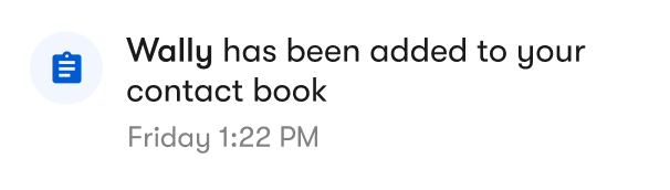 Notification: Wally has been added to your contact book