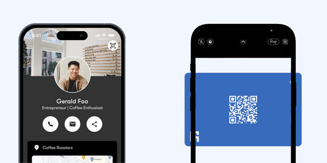 Sharing a digital business card through NFC and QR code