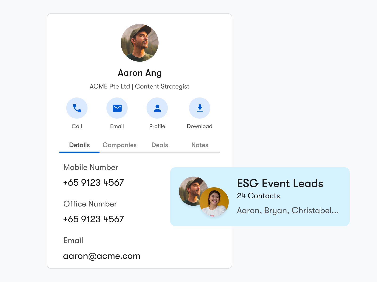 Contact manager preview