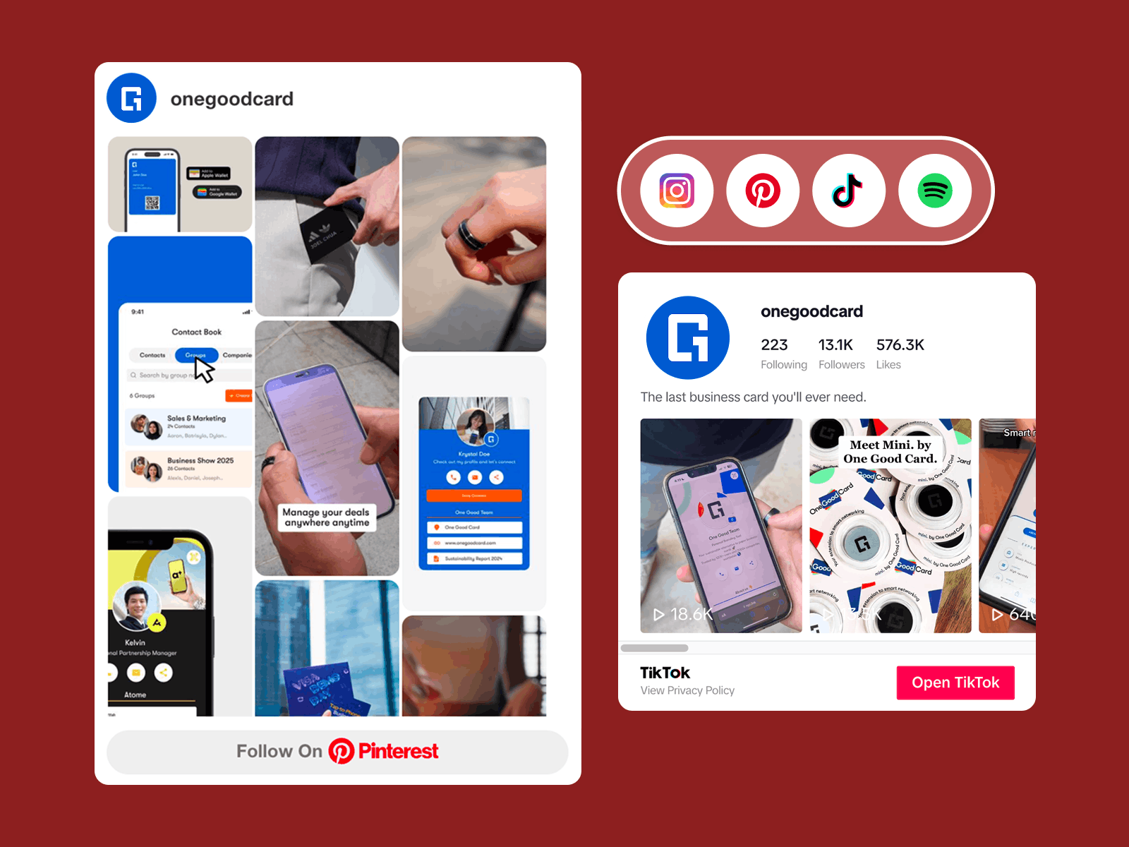 Digital business card social media links widget