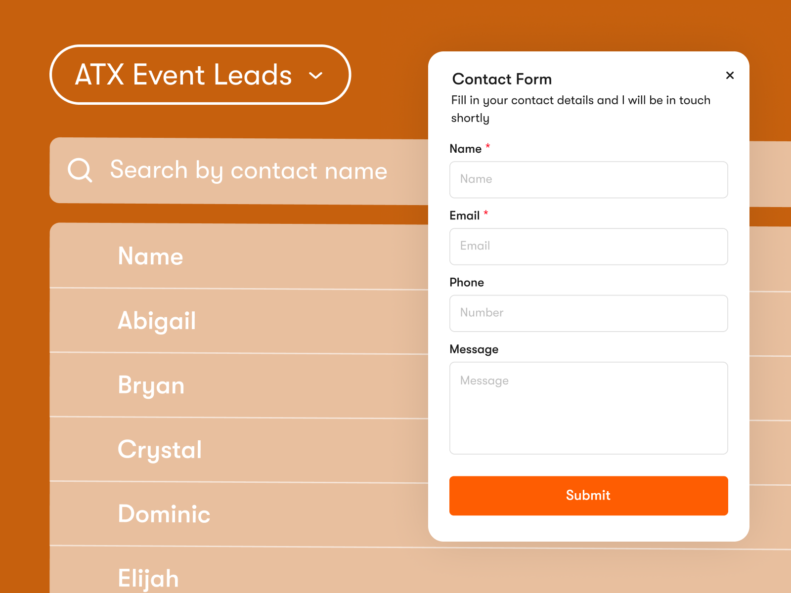 Lead capture widget preview