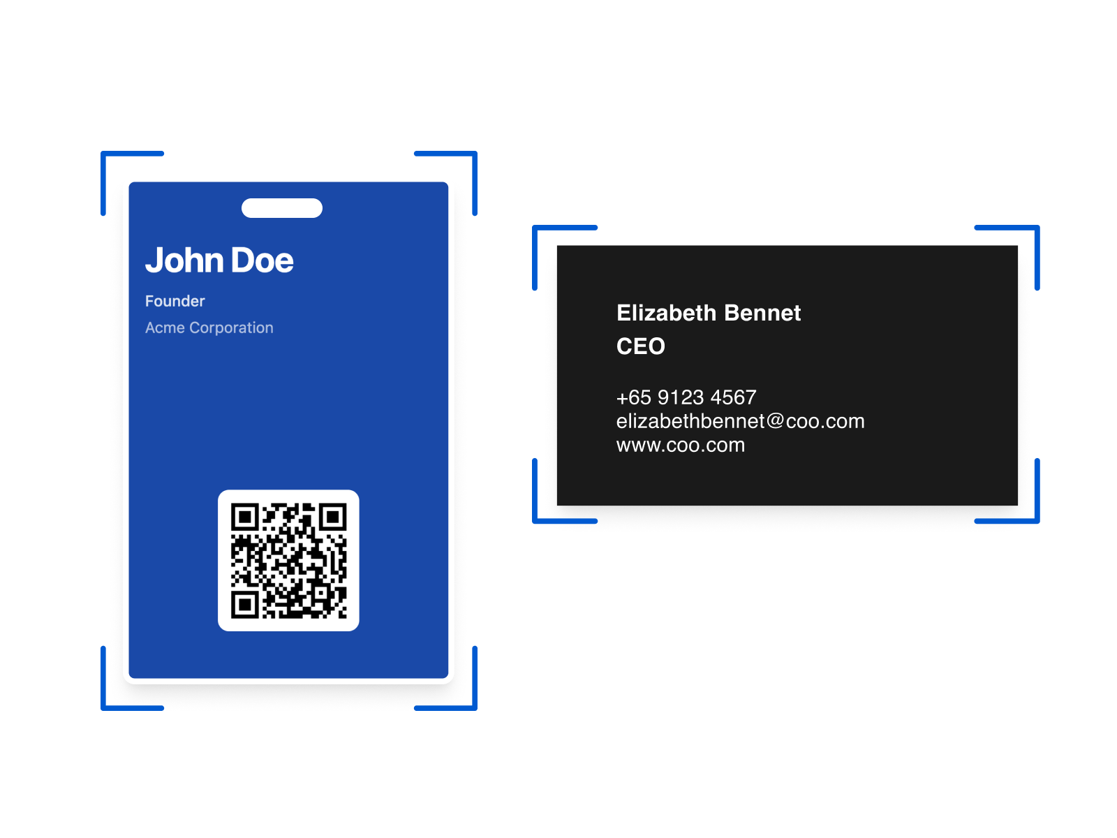 AI-powered OCR scanner capturing information from paper business cards and event badges