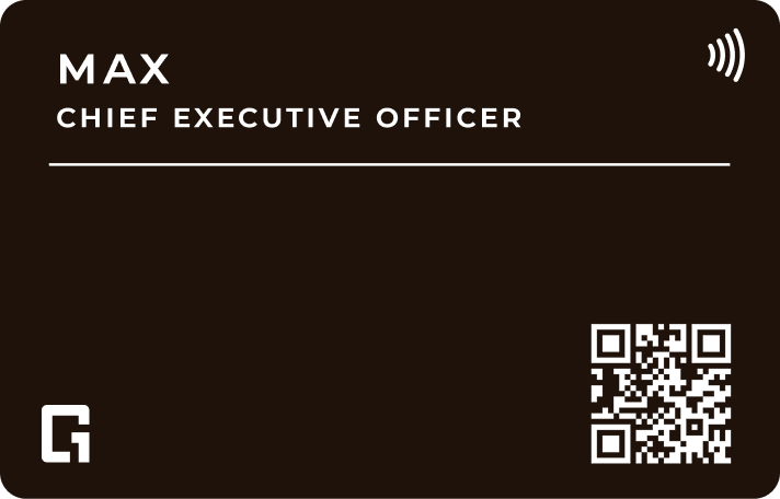 NFC business card for Max, Chief Executive Officer, with QR code