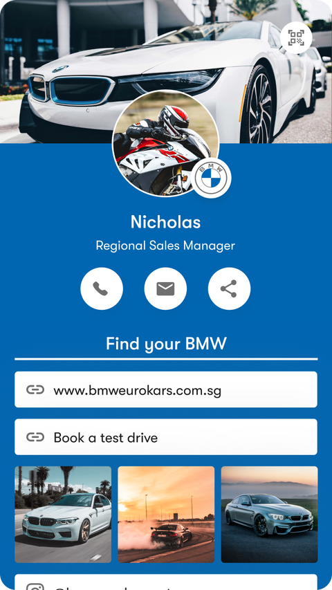 BMW digital business card profile