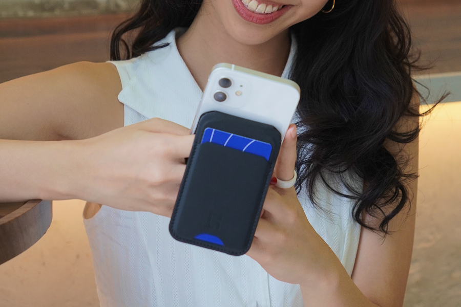 Duo-Flip MagSafe card holder attached to a smartphone as a practical corporate gift