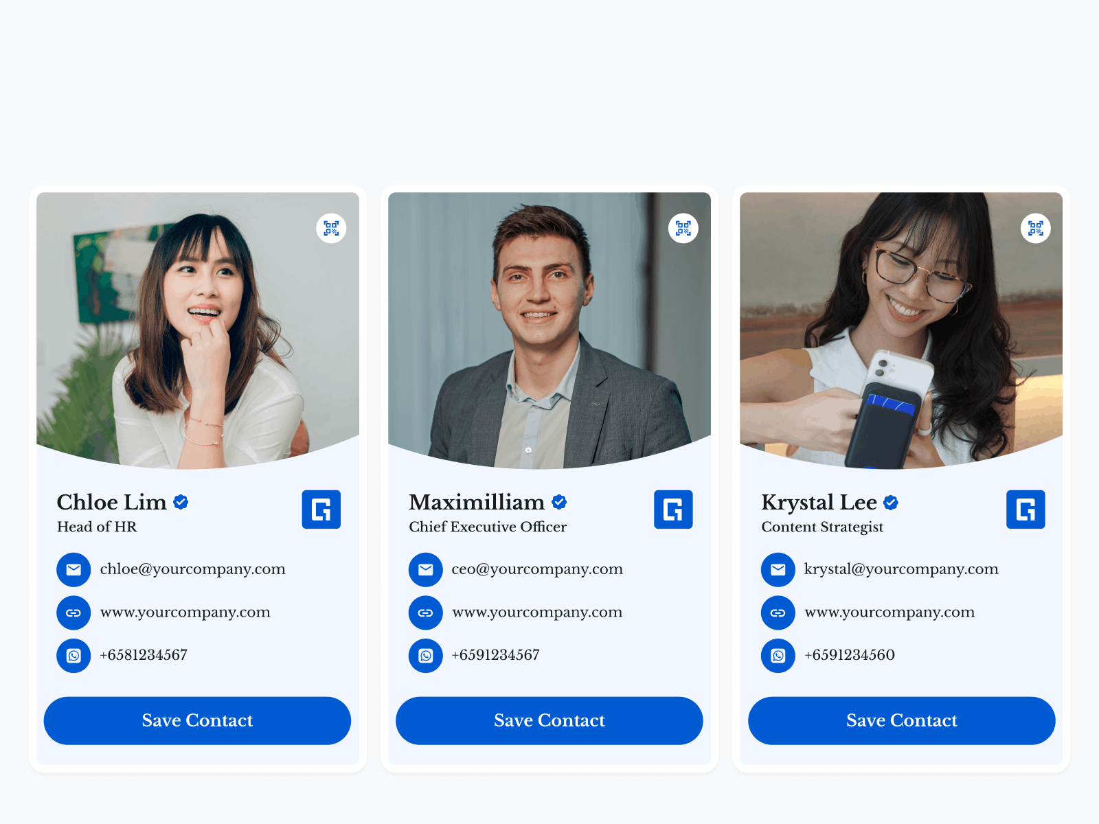 A company profile card with custom enterprise branding